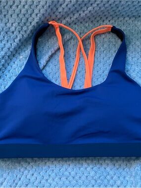ZYIA Blue Sports Bra with Orange Strappy Back sz xxl